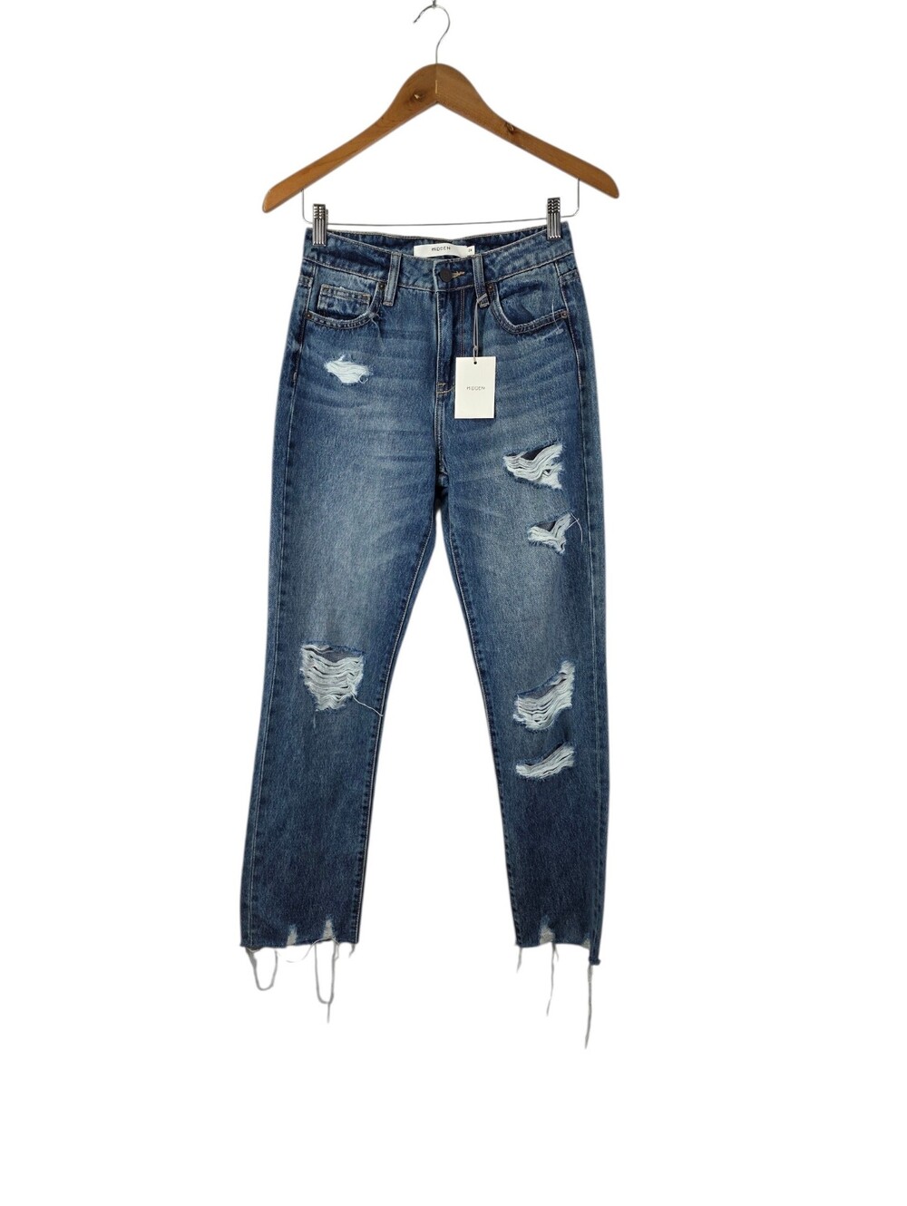 HIDDEN NEW Size 24 Tracey High Rise Straight Cropped‎ Distress Blue Denim Jeans